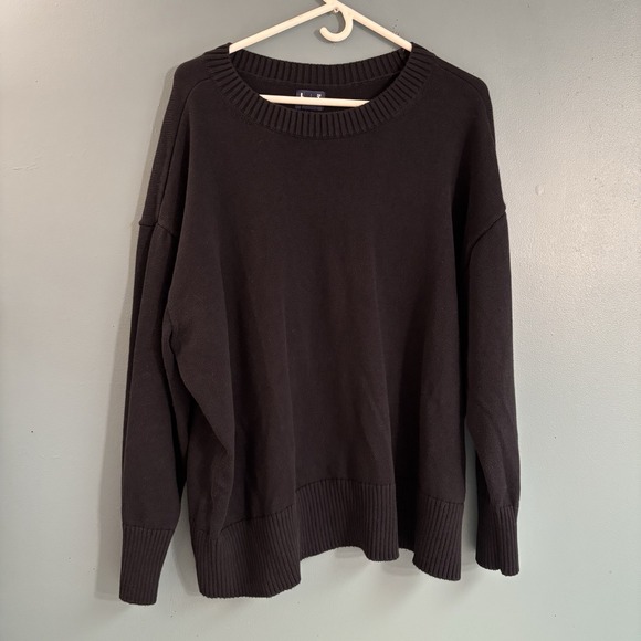 Lands' End Womens Drifter Sweater Plus 2X 20W-22W Black Cotton Cozy Causal - Picture 1 of 7